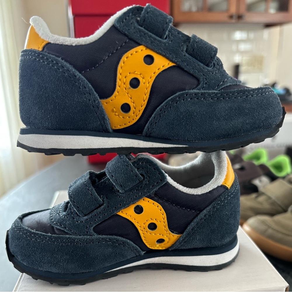 Saucony Baby Jazz Navy & Yellow Velcro Sneakers